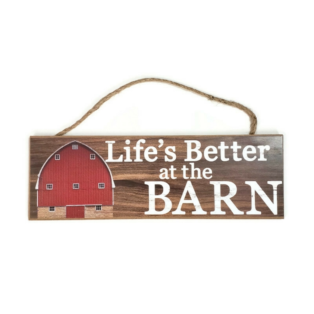 New! Red Barn Wall Art Sign with Sisal Rope Hanger